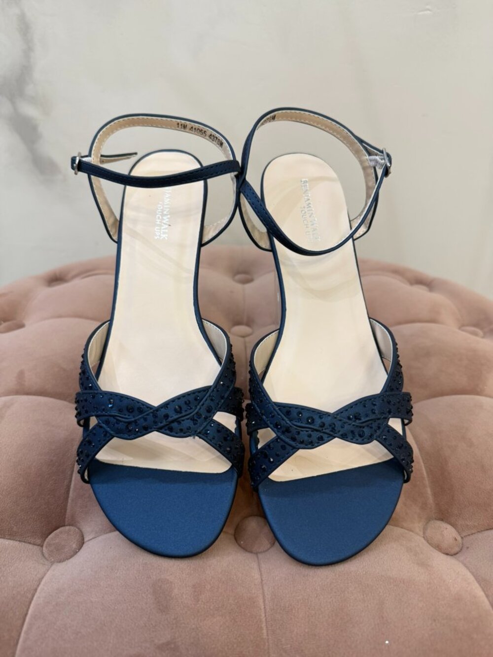 Benjamin Walk Lena Navy Blue Embellished Strappy Wedge Sandals Size 11M